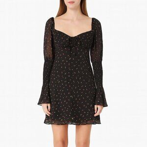Rat & Boa Cece Black Floral Sheer Mini Dress Long Sleeve XS